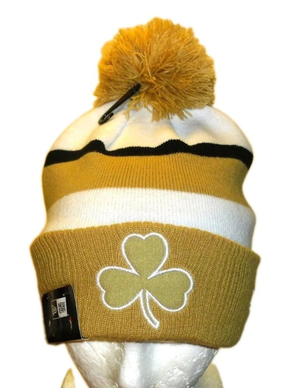 Boston Celtics New Era Mens Shamrock Logo Cuffed Beanie Winter Hat Gold White